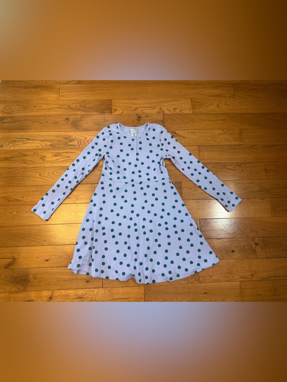 Hanna Andersson Sweet Lavender/Teal Polka Dot Ribbed Long Sleeve Dress
